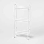 Chariot de rangement métallique étroit à 3 étagères, roulettes, poignées latérales, blanc, 90,5 cm H x 40,5 cm L x 15 cm P