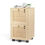Classeur vertical à 2 tiroirs, MDF, design inspiré du rotin, tiroirs verrouillables, anti-basculement, beige, 38 cm de large