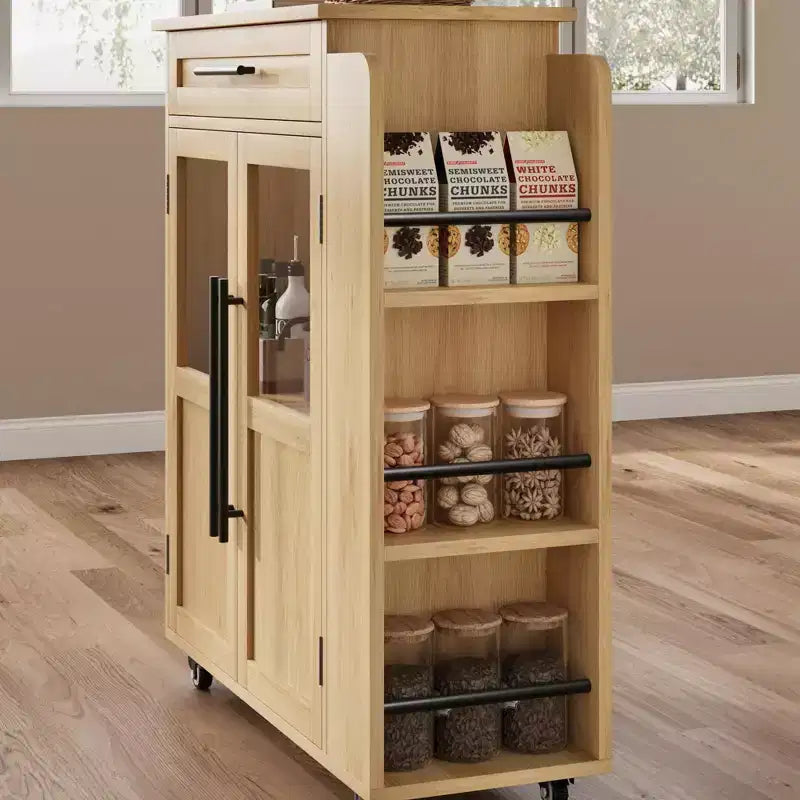 Îlot de cuisine rétro de 48 pouces de style ferme avec rangement, armoire vitrée et station de café