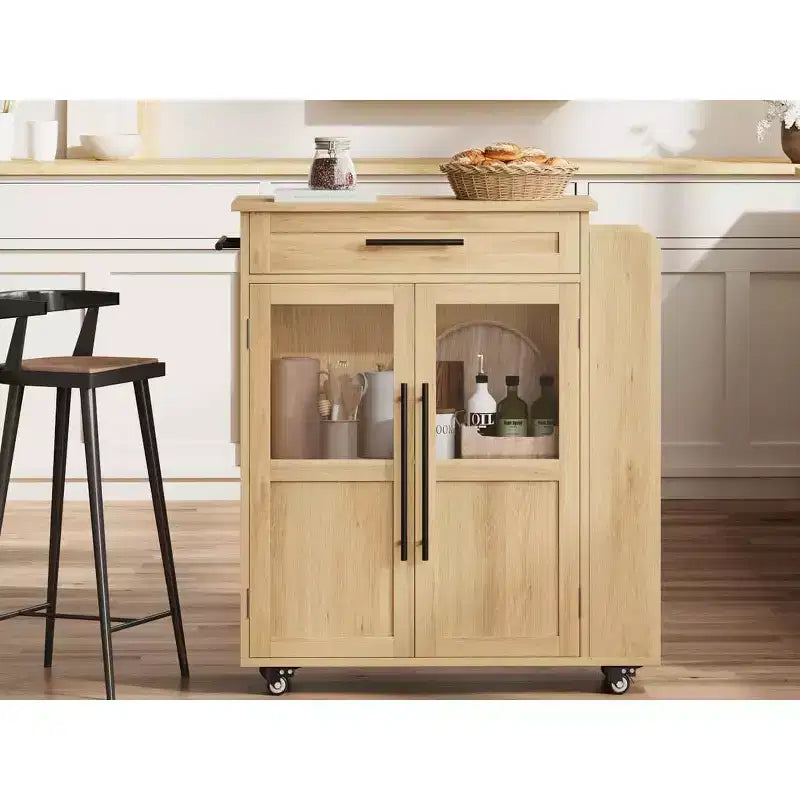 Îlot de cuisine rétro de 48 pouces de style ferme avec rangement, armoire vitrée et station de café