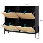 Meuble à chaussures autoportant en rotin avec 4 tiroirs à abattant, rangement compact et peu encombrant pour entrée