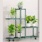 Support pour plantes multi-niveaux en métal avec roues, style européen, blanc/vert, pour salon et balcon