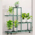 Support pour plantes multi-niveaux en métal avec roues, style européen, blanc/vert, pour salon et balcon