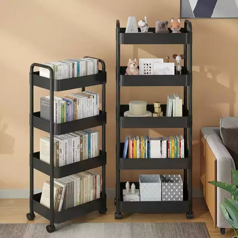 Chariot de rangement à roulettes slim 5 niveaux avec poignée, en plastique ABS, organiseur étroit peu encombrant