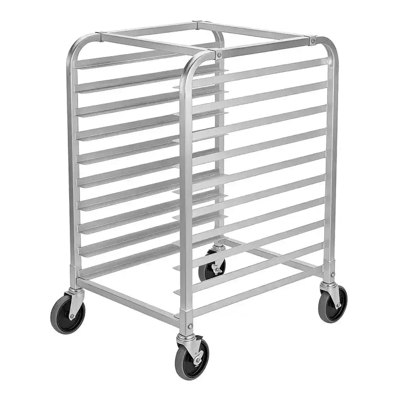 Support à bac à pains en aluminium sur roulettes, 15 niveaux, roulettes verrouillables, cadre ouvert, pour cuisine et boulangerie