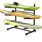 Support à kayak autoportant à 3 niveaux, Acier, Roues verrouillables, Peut contenir kayaks/canoës/SUPs jusqu'à 120 lb, 46"x29"x44"