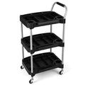 Chariot à outils roulant à 3 niveaux, en métal, capacité 45 kg, 4 roues verrouillables, 6 porte-bouteilles, noir